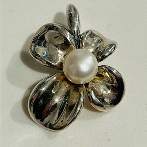 Ann King Sterling Silver Large Button Pearl Pendant Enhancer Orchid Flower
